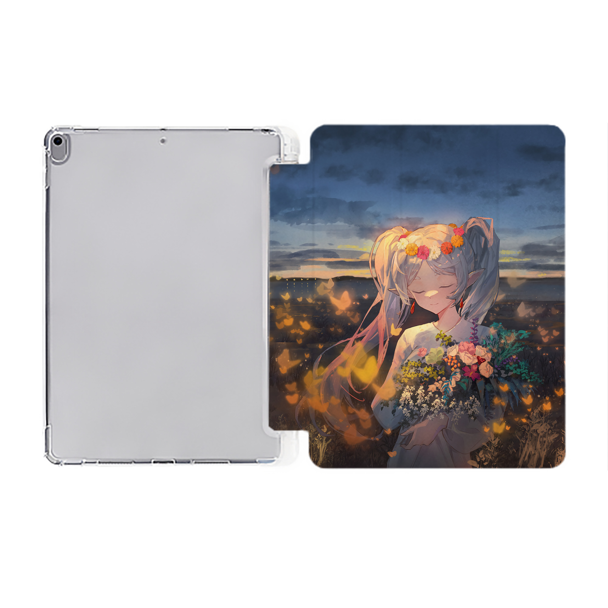 （画像用） 葬送のフリーレン Frieren IPad ケース ペン収納付き 三つ折りスタンド PUレザー×シリコン 対応機種9.5/10.5/10.9インチ
